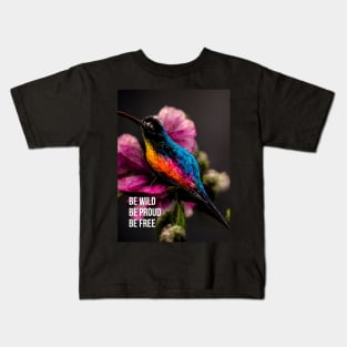 Be Wild. Be Proud. Be Free.- hummingbird art Kids T-Shirt